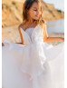 Beaded White Lace Tulle Keyhole Back Flower Girl Dress